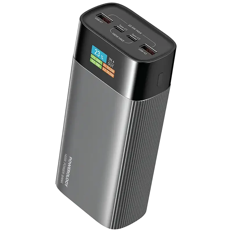Powerolgy VoltEdge 145W 40000 mAh Powerbank With TFT Display Grey Mascom International.webp